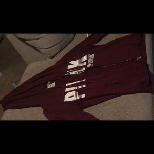 Pink hoodie , burgundy & white